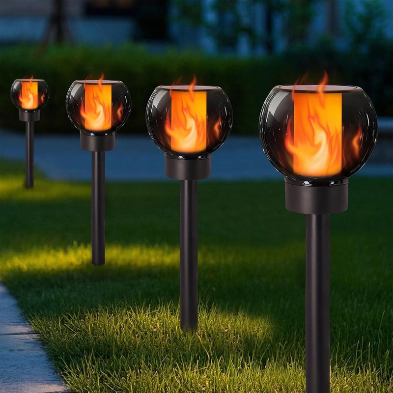 Dynaming 4 Pack Solar Torch Lights Outdoor, Flickering Flame Christmas Pathway Solar Globe Lights, Auto On/Off Garden Decorative Light, Waterproof for Landscape Lawn Patio Yard Walkway Deck Driveway - Image 1